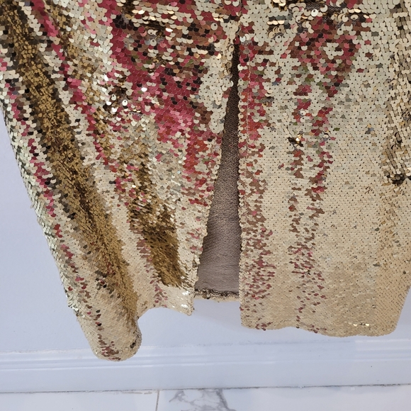 GB Gold Sequin Bodycon Midi Dress Scoop Neck Spaghetti Strap Size L - Picture 5 of 6
